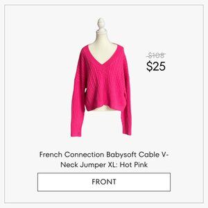 French Connection Babysoft Cable V-Neck Jumper XL: Hot Pink